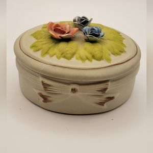 Vintage Floral Covered Dish Trinket Dish. Flambo Made in Taiwan.